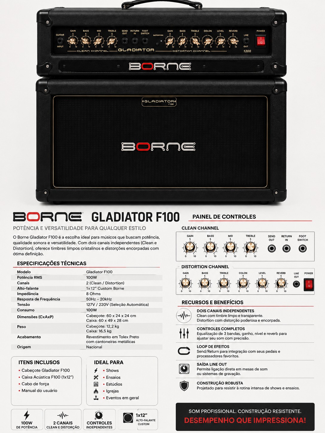 Borne Gladiator Amplificador F100